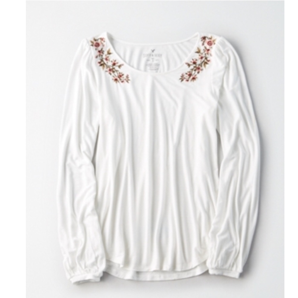 AEO Soft & Sexy Embroidered Long Sleeve Top